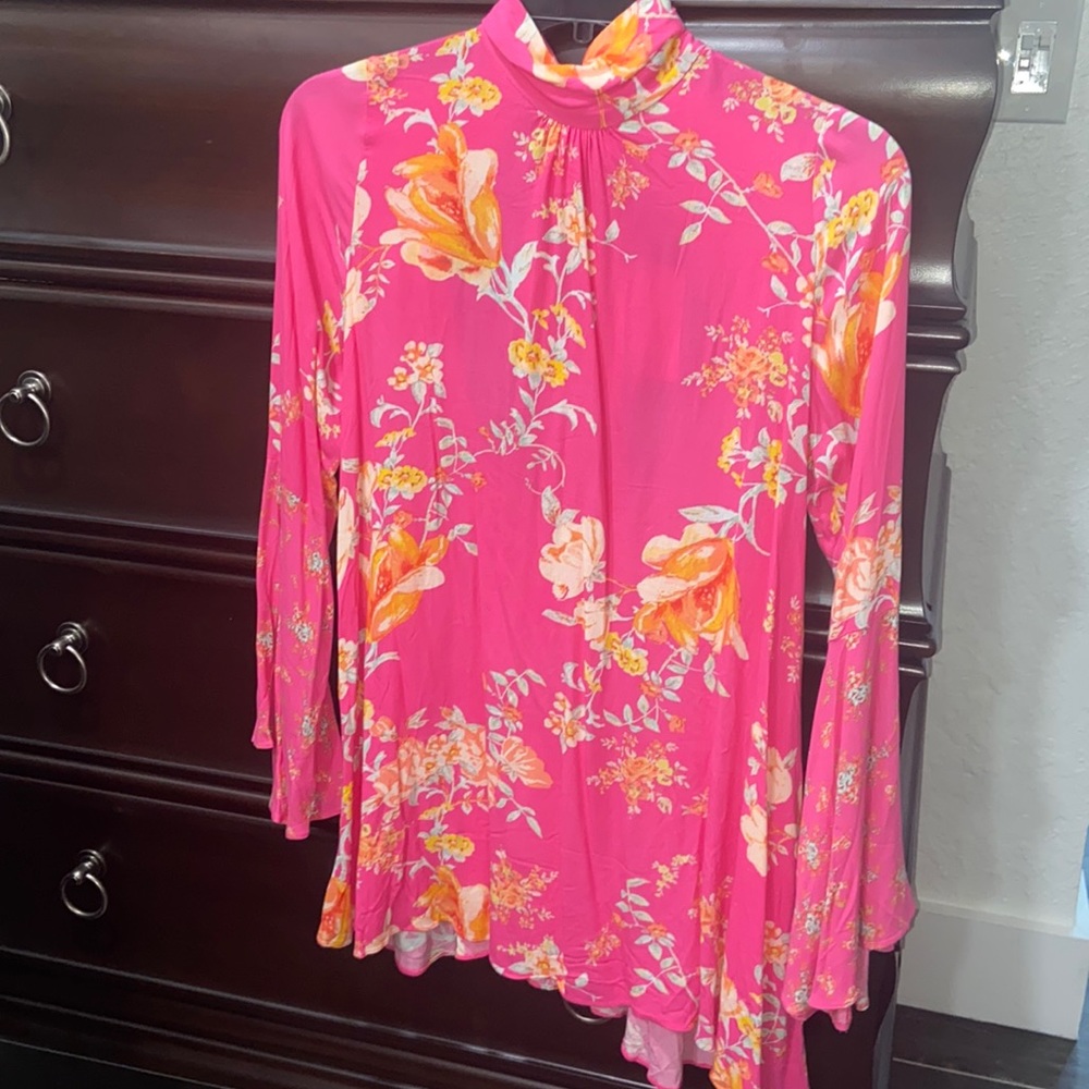 Free People Lollipop pink floral top or short dress. New w/Tags - Picture 2 of 8